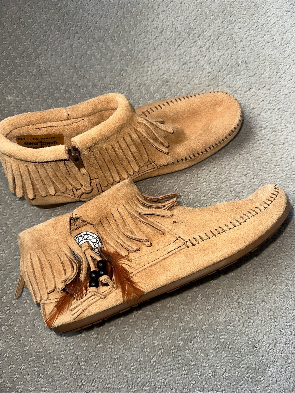 New! Minnetonka Tan Suede Fringe Ankle Boots